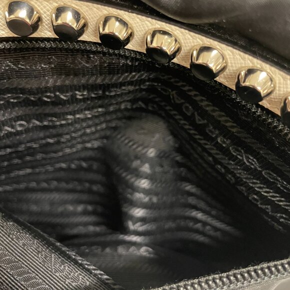 Prada Black and White Nylon & Leather Handbag w Studs Invoice included - Picture 7 of 10